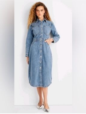 Future Collective Long Sleeve Denim Midi Dress Size 12